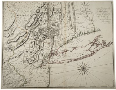 Karte des unteren Staates New York und umliegender Gebiete, ca. 1775 von John Montresor